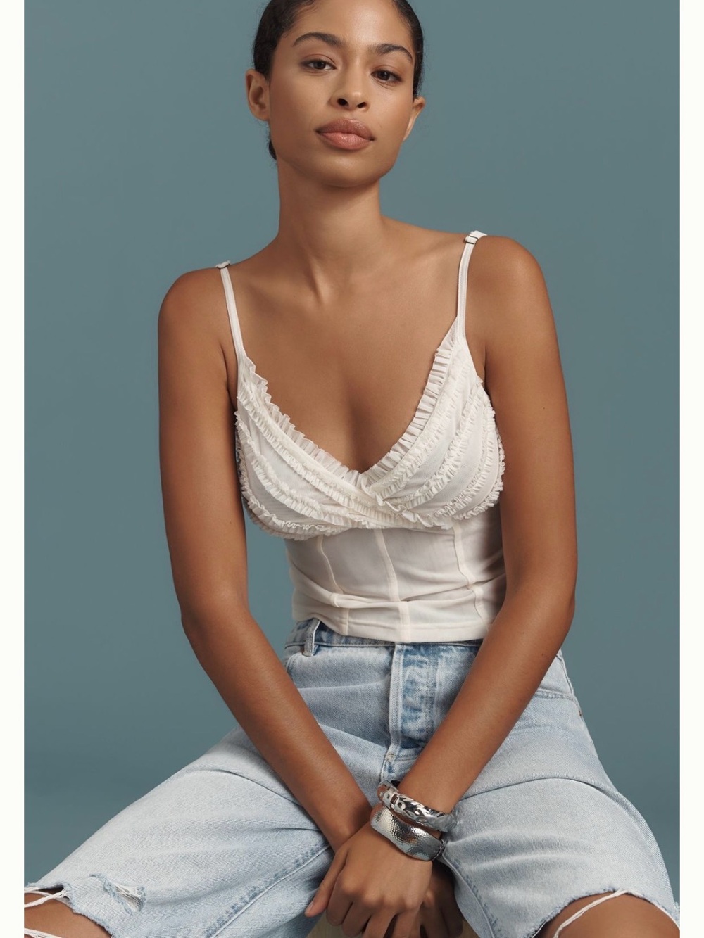 Pilcro Seamed Ruffle Tank Top